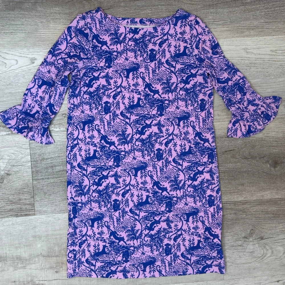 Lilly Pulitzer Girls UPF 50+ Mini Ruffled Sophie Dress XL (12/14) Lilac Safari